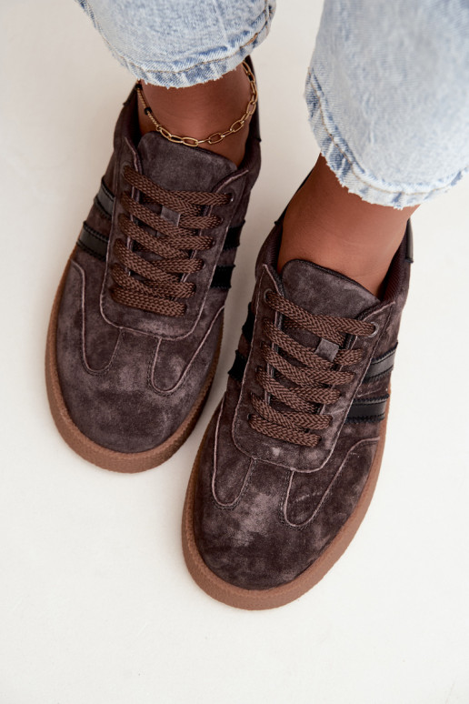 Baskets femme en daim synthétique chocolat Bellmont