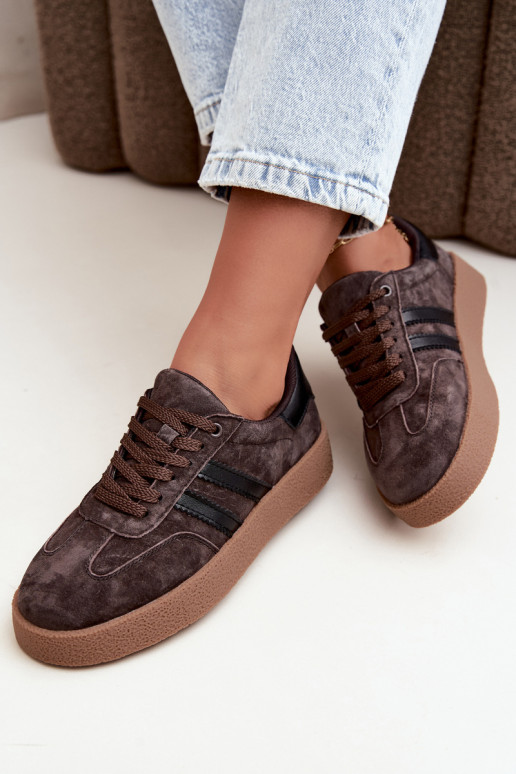Baskets femme en daim synthétique chocolat Bellmont