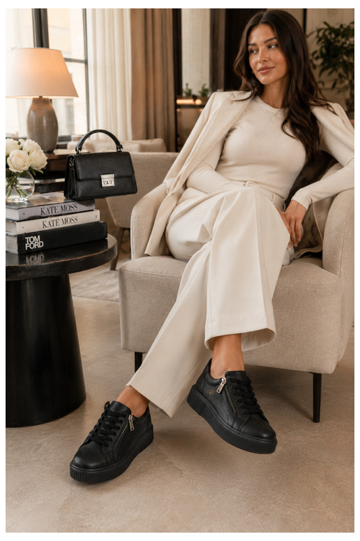 Baskets femme avec plateforme en cuir synthétique noir Corisa