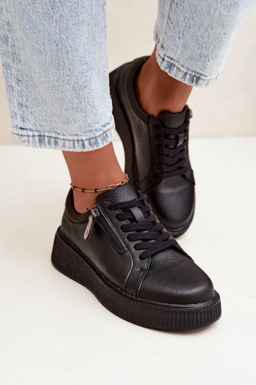 Baskets femme avec plateforme en cuir synthétique noir Corisa
