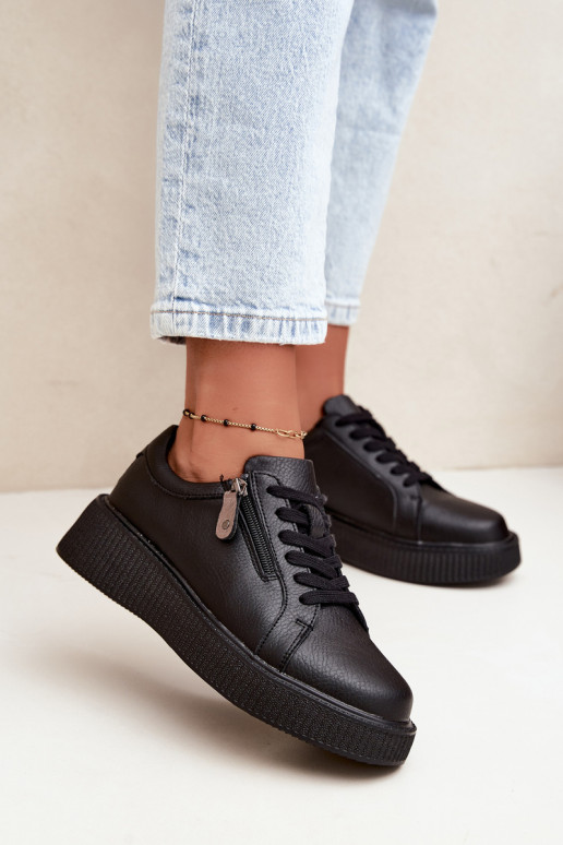 Baskets femme avec plateforme en cuir synthétique noir Corisa