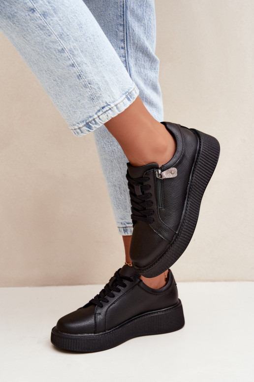 Baskets femme avec plateforme en cuir synthétique noir Corisa