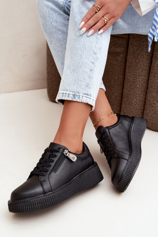 Baskets femme avec plateforme en cuir synthétique noir Corisa