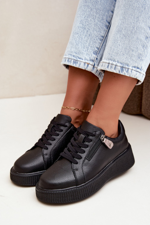 Baskets femme avec plateforme en cuir synthétique noir Corisa