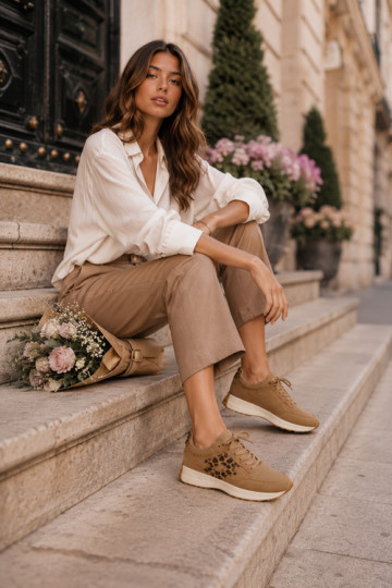 Baskets femme LOTTO 2401931U CALENTO en brun avec imprimé léopard