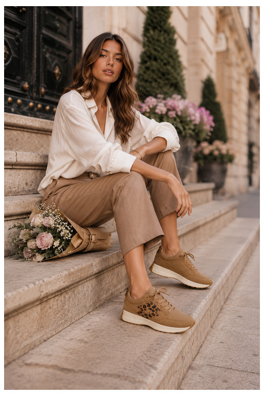 Baskets femme LOTTO 2401931U CALENTO en brun avec imprimé léopard