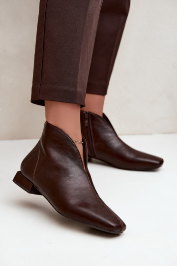 Bottines marron foncé basses Cut Out avec larges talons en simili cuir Canella 2