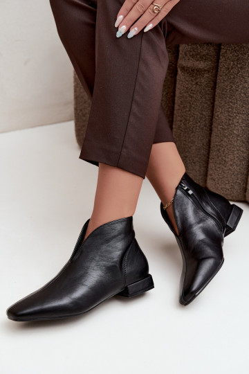 Bottines noires basses Cut Out avec larges talons en simili cuir Canella