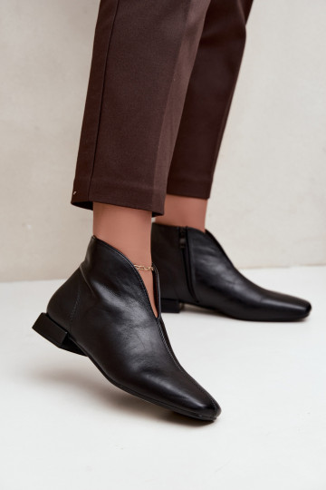 Bottines noires basses Cut Out avec larges talons en simili cuir Canella 2