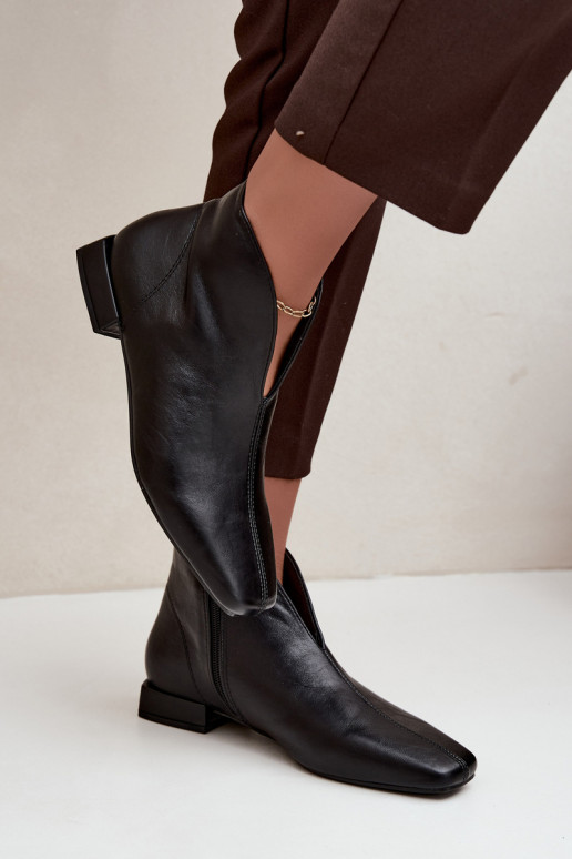 Bottines noires basses Cut Out avec larges talons en simili cuir Canella
