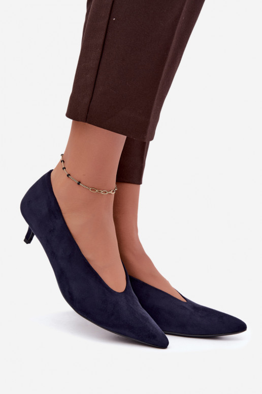 Chaussures en daim bleu foncé avec Kitten Heel Nuretta