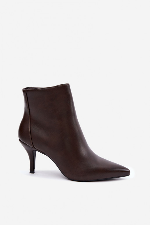 Bottines à talons fins, à bout pointu, en cuir synthétique chocolat Niretta