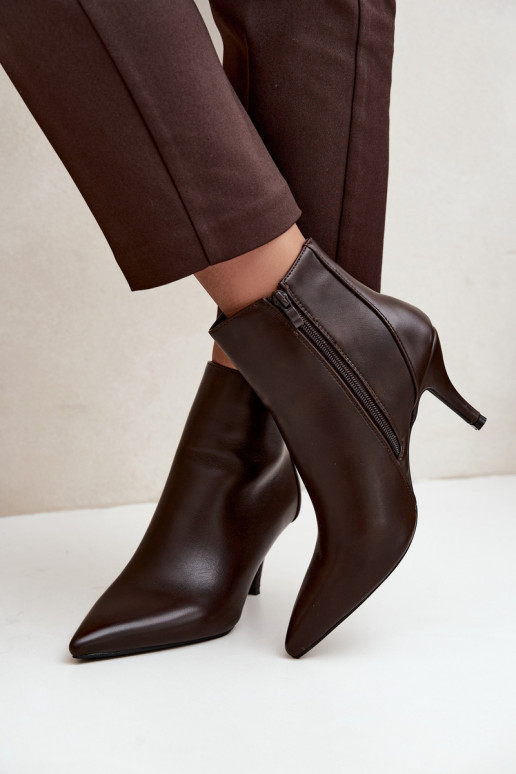 Bottines à talons fins, à bout pointu, en cuir synthétique chocolat Niretta