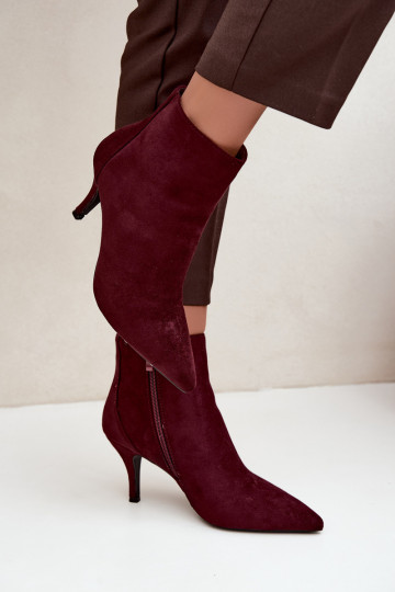 Bottines bordeaux en suède synthétique avec talons aiguilles Niretta