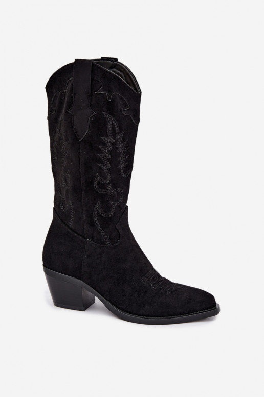 Bottes noires en suède synthétique style cowboy avec talons Jarissa