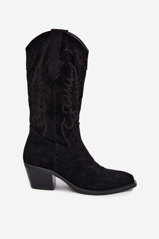 Bottes noires en suède synthétique style cowboy avec talons Jarissa