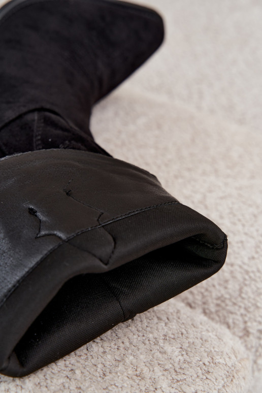 Bottes noires en suède synthétique style cowboy avec talons Jarissa