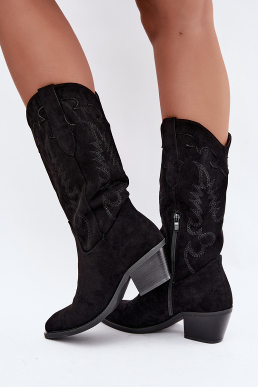 Bottes noires en suède synthétique style cowboy avec talons Jarissa
