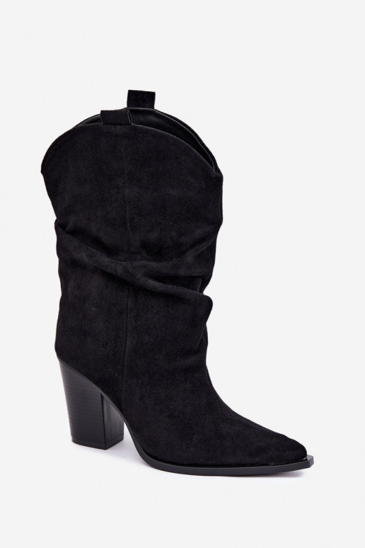Bottines noires en daim avec volants sur le talon Inela