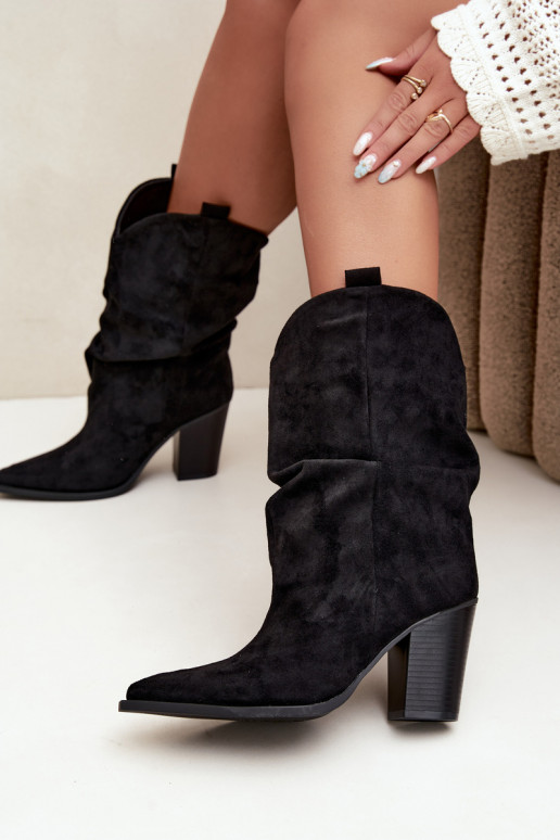 Bottines noires en daim avec volants sur le talon Inela