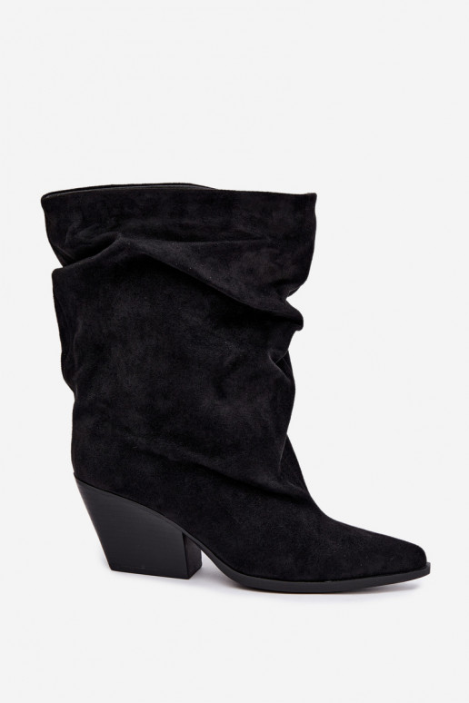 Bottines noires froissées à enfiler sur un talon carré Cazela