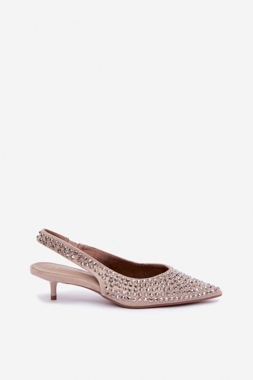 Sandales beiges pour femmes avec clous et petit talon Tai turidden
