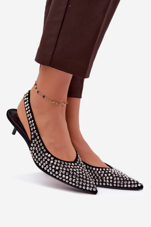 Sandales noires pour femmes avec clous et petit talon Tai turidden