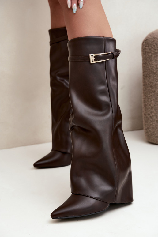 Bottes chocolat à talons et boucles Amrie