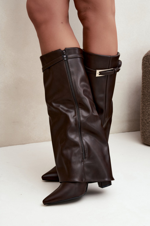 Bottes chocolat à talons et boucles Amrie
