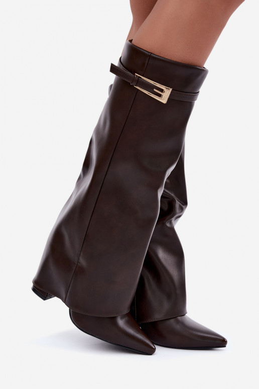 Bottes chocolat à talons et boucles Amrie