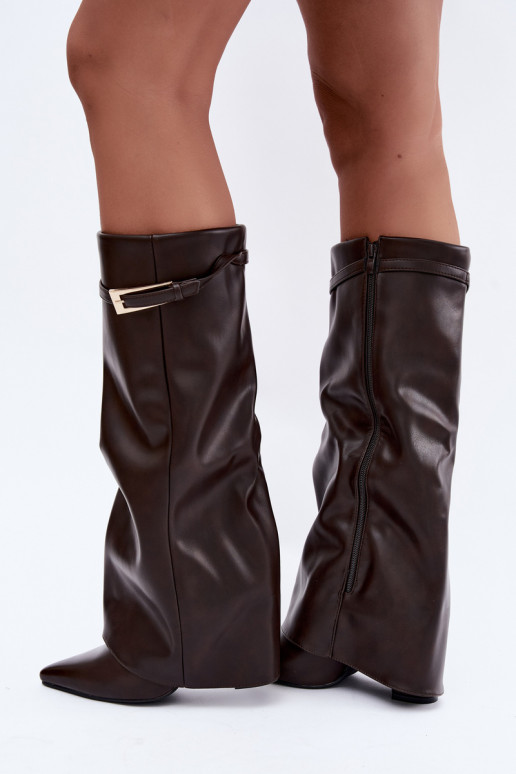 Bottes chocolat à talons et boucles Amrie