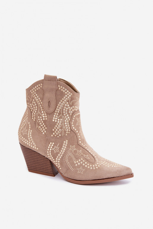Bottines style cowboy en or avec embellissements couleur sable Selden