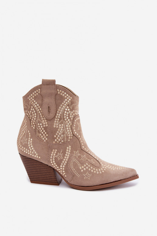 Bottines style cowboy en or avec embellissements couleur sable Selden
