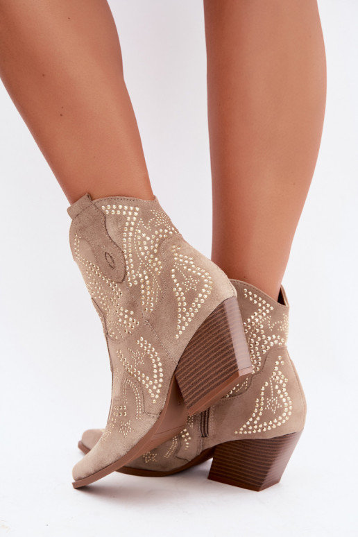 Bottines style cowboy en or avec embellissements couleur sable Selden