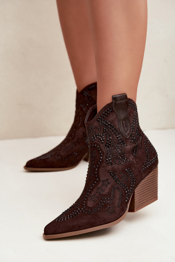 Bottines style cowboy en noir avec embellissements couleur chocolat Selden 2