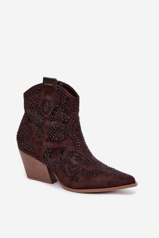 Bottines style cowboy en noir avec embellissements couleur chocolat Selden