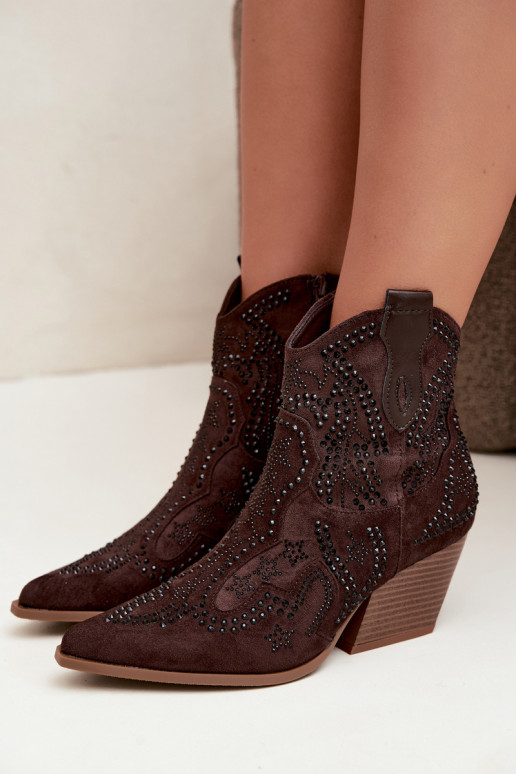 Bottines style cowboy en noir avec embellissements couleur chocolat Selden