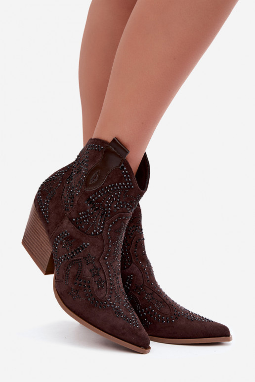 Bottines style cowboy en noir avec embellissements couleur chocolat Selden