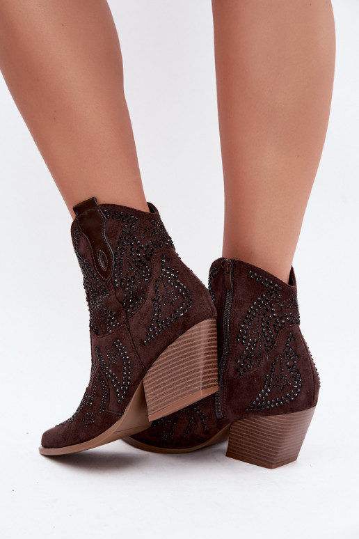 Bottines style cowboy en noir avec embellissements couleur chocolat Selden