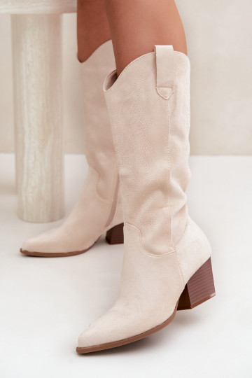 Bottes longues style cowboy avec talons en couleur ivoire Hartley 2