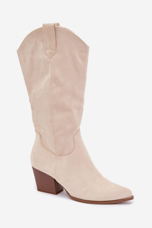 Bottes longues style cowboy avec talons en couleur ivoire Hartley