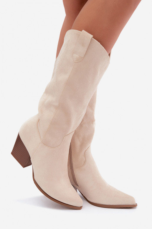 Bottes longues style cowboy avec talons en couleur ivoire Hartley