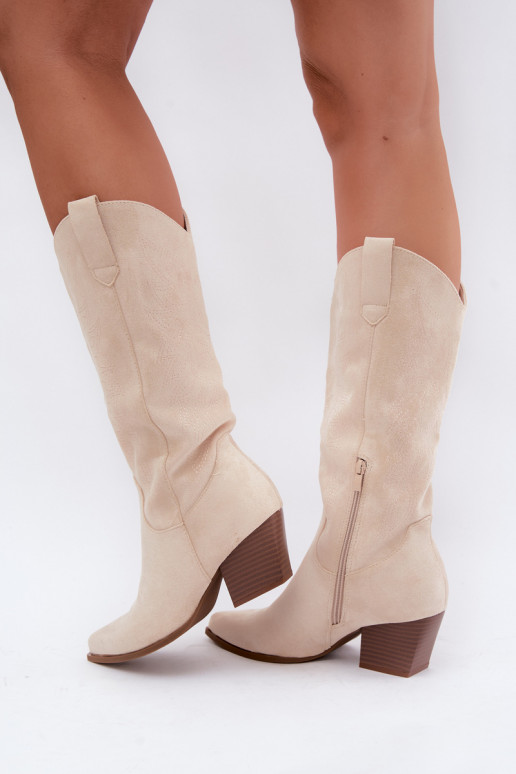 Bottes longues style cowboy avec talons en couleur ivoire Hartley