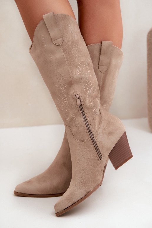Bottes longues style cowboy avec talons en couleur kaki Hartley