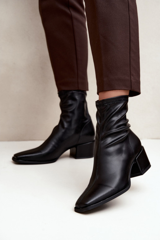 Bottines à talons pour femmes de type Klocek en simili cuir noir Rosley