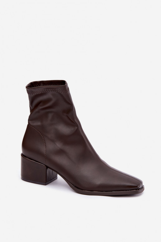 Bottines à talons pour femmes de type Klocek en simili cuir chocolat Rosley