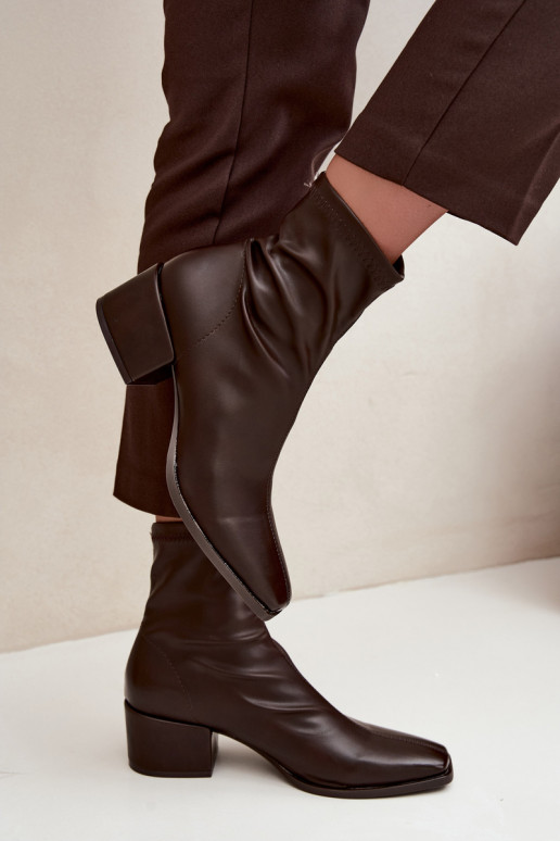 Bottines à talons pour femmes de type Klocek en simili cuir chocolat Rosley