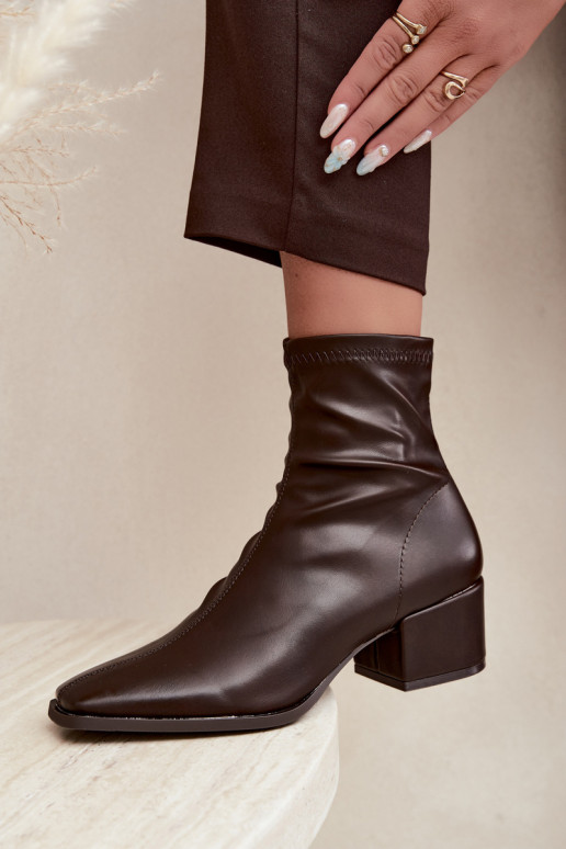 Bottines à talons pour femmes de type Klocek en simili cuir chocolat Rosley