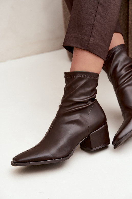 Bottines à talons pour femmes de type Klocek en simili cuir chocolat Rosley