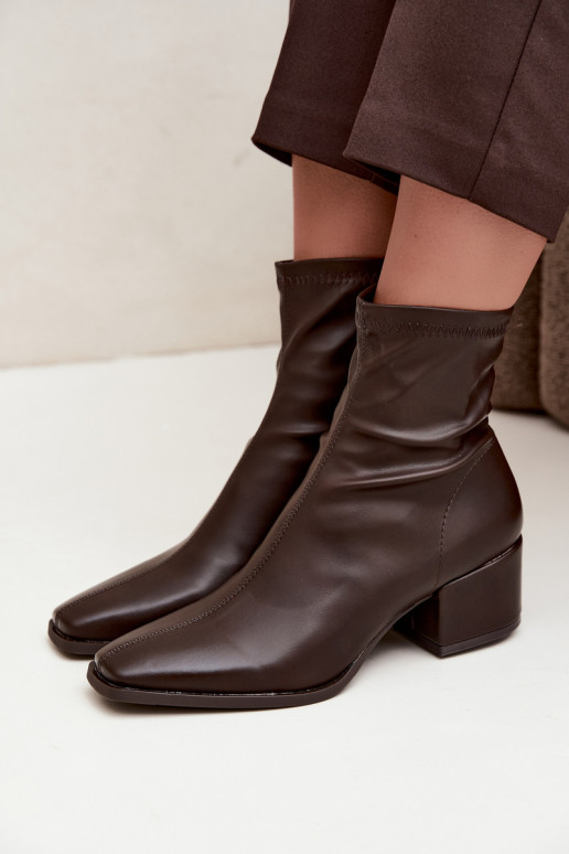 Bottines à talons pour femmes de type Klocek en simili cuir chocolat Rosley